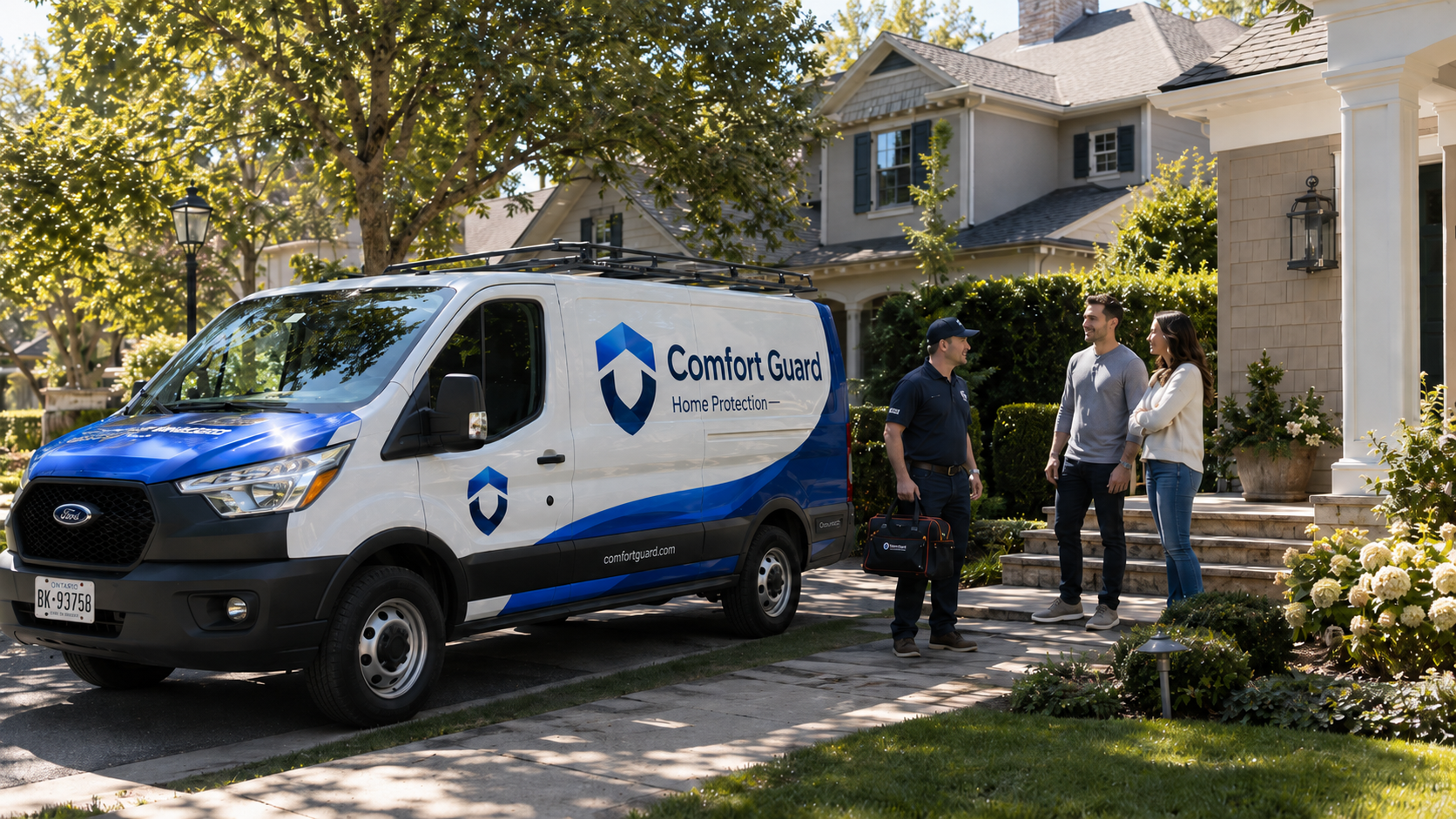 A Comfort Guard Home Protection technician arriving at a Canadian family's home
